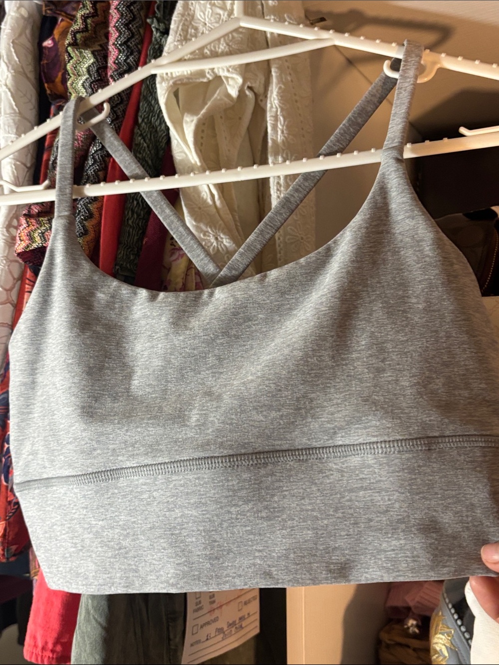 Vuori Heather Gray Cross-Back Seamless Sports Bralette